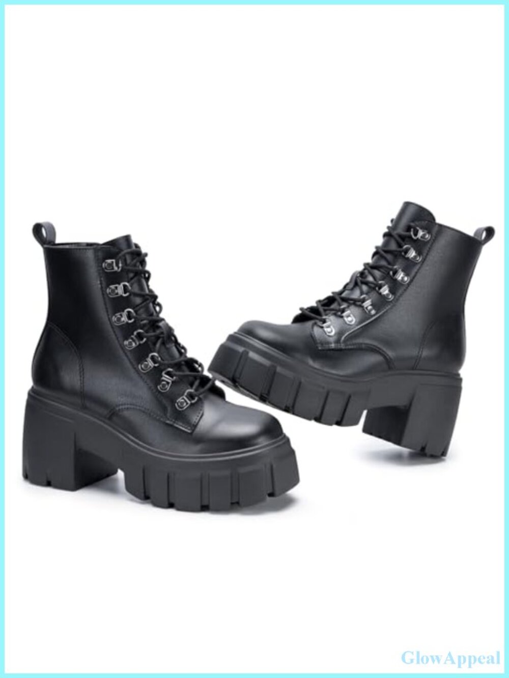 Women's Lace Up Combat Boots Chunky High Heel Ankle Booties Platform Side Zip
